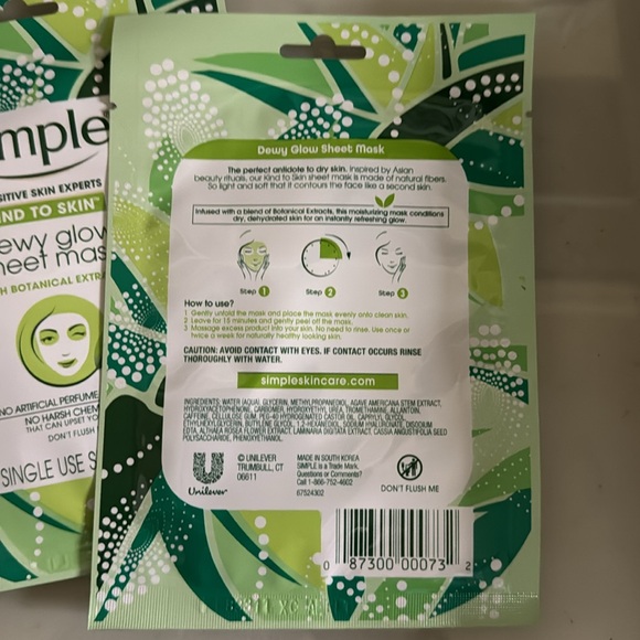 NEW Simple Dewey Glow Sheet Mask for Face. Sensitive Skin Experts. Face Mask - Picture 2 of 4
